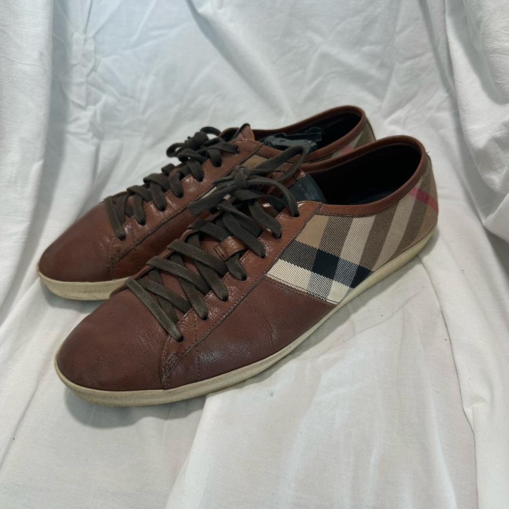 Burberry Brown and Cream Sneakers with Iconic Check Pattern